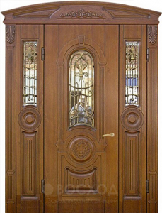 Фото стальная дверь Арочная парадная дверь №91 с отделкой Массив дуба